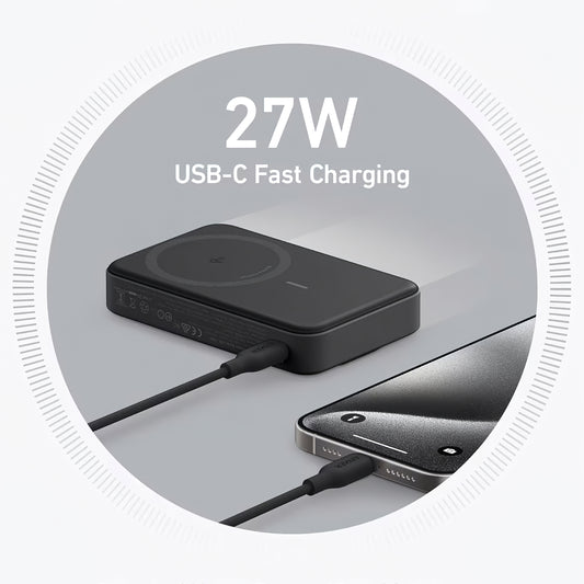 Anker MagGo Wireless External Battery, 10000mAh, 27W, PD + FQI, 1 x QI - 1 x USB-C, Black A1654G11 A1654G11 