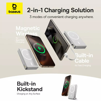 Baseus Nomos Kickstand External Wireless Battery, 10000mAh, 45W, PD + QI, 1 x QI - 1 x USB-C, Black P10078800843-00