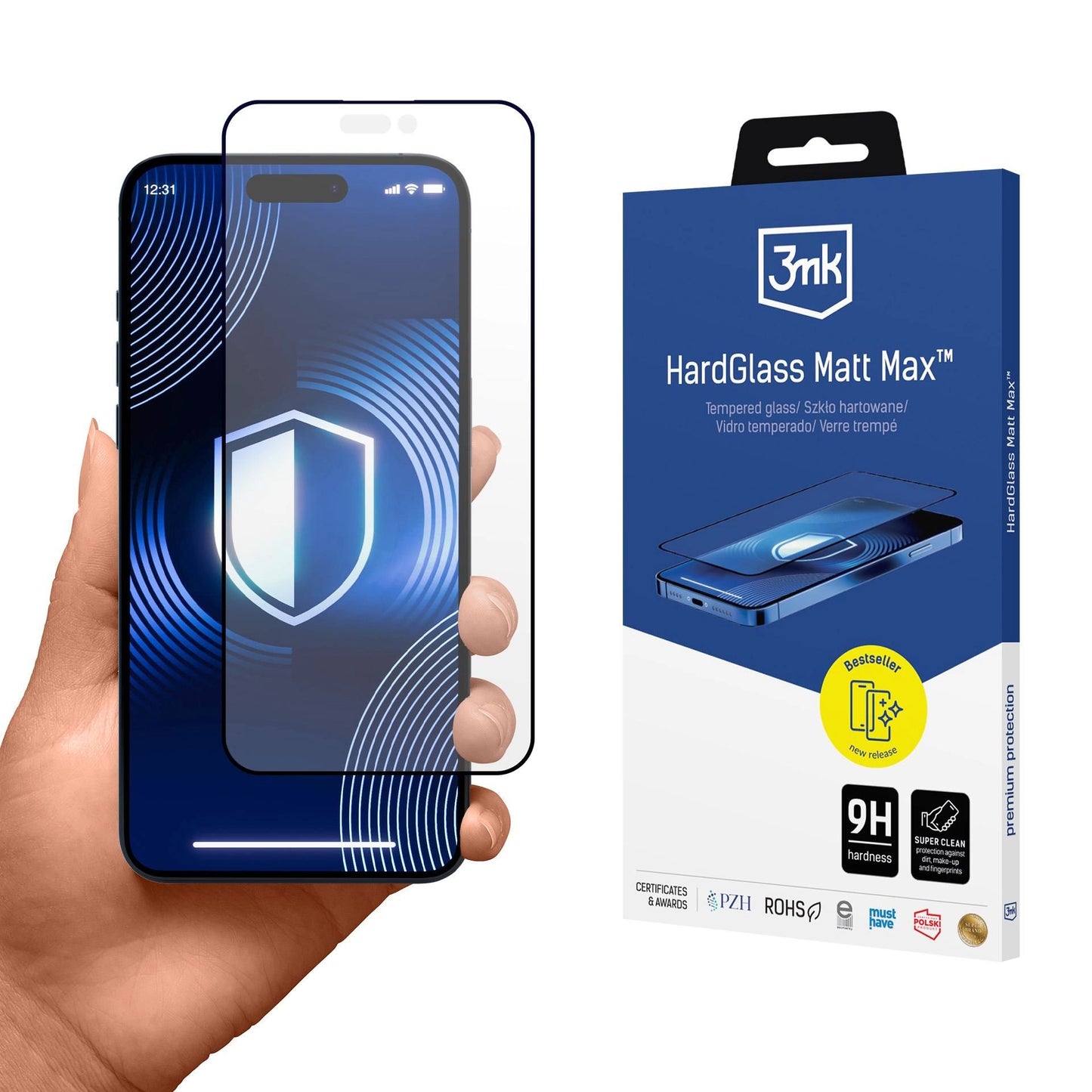 Screen Protector 3MK HardGlass Matt Matt Max for Apple iPhone 16 Pro Max, Protective Glass, Full Glue, Black 