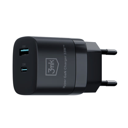 Network Charger 3MK HyperCharger GaN, 33W, 3A, 1 x USB-A - 1 x USB-C, Black 