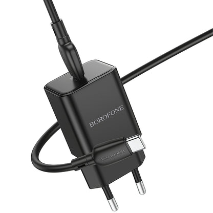 Network Charger with USB-C Cable Borofone BN13 Safety, 30W, 3A, 1 x USB-C, Black 