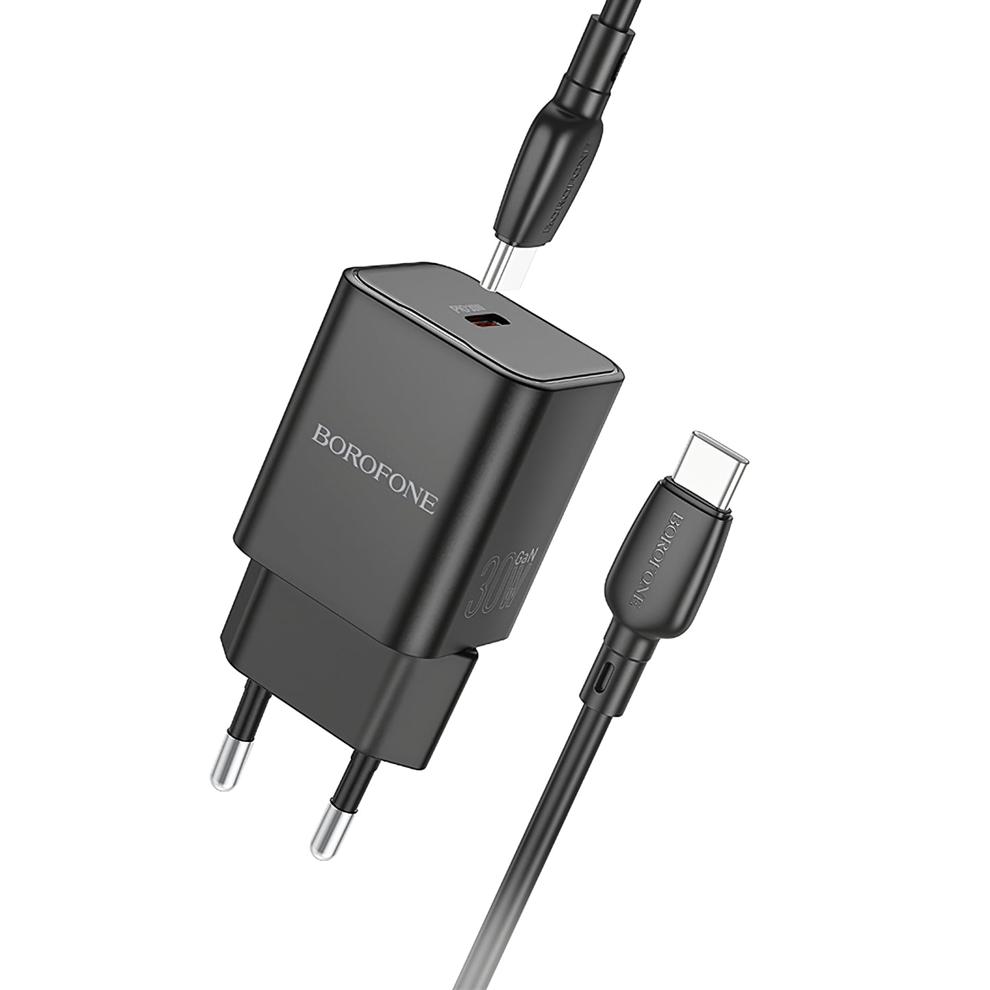 Network Charger with USB-C Cable Borofone BN13 Safety, 30W, 3A, 1 x USB-C, Black 