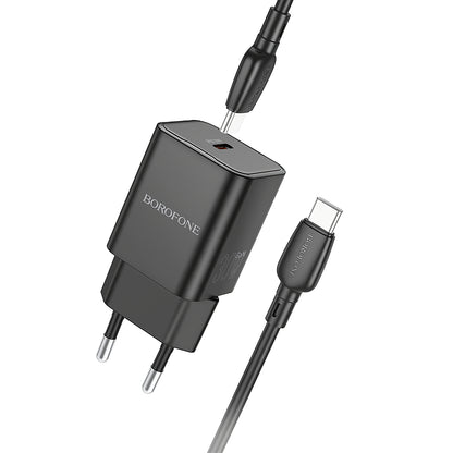 Network Charger with USB-C Cable Borofone BN13 Safety, 30W, 3A, 1 x USB-C, Black 