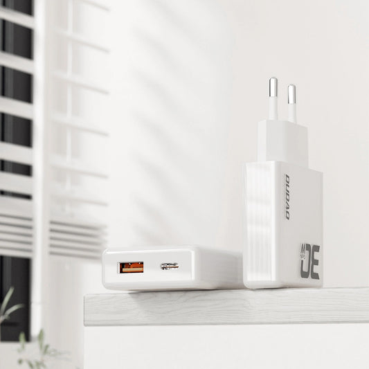 Network Charger Dudao A30EU, 30W, 3A, 1 x USB-A - 1 x USB-C, White 
